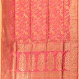 Rose Pink Gold Zari Floral Jaal Pure Silk Banarasi Saree With Intricate Pallu