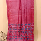 Dusty Rose Pink Tussar Silk Saree With Minimal Diamond Mukaish Butti & Blue Applique Geometric Pallu