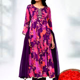 Purple Chiffon Floral Printed Kurta Set