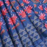 Navy Blue Ikat-Print Saree With Abstract Floral Motifs And Sequin Border