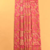 Rose Pink Gold Zari Floral Jaal Pure Silk Banarasi Saree With Intricate Pallu