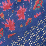 Navy Blue Ikat-Print Saree With Abstract Floral Motifs And Sequin Border
