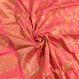 Rose Pink Gold Zari Floral Jaal Pure Silk Banarasi Saree With Intricate Pallu