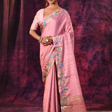 Charming Light Pink With Meenakari Floral Border Chanderi Saree
