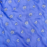 Navy Blue Ikat-Print Saree With Abstract Floral Motifs And Sequin Border