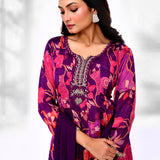 Purple Chiffon Floral Printed Kurta Set