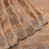Golden Brown Woven Saree With Hand Embroidered Floral Medallion Border