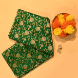 Bottle Green Gold Zari Floral Jaal Pure Silk Banarasi Saree