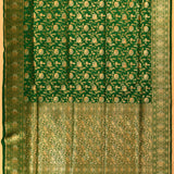 Bottle Green Gold Zari Floral Jaal Pure Silk Banarasi Saree