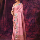 Charming Light Pink With Meenakari Floral Border Chanderi Saree