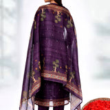 Dark Purple Chiffon Floral Sequin Kurta Set