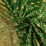 Bottle Green Gold Zari Floral Jaal Pure Silk Banarasi Saree