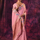 Charming Light Pink With Meenakari Floral Border Chanderi Saree