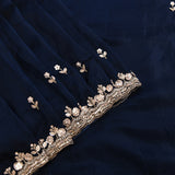Navy Blue Hand Embroidered Georgette Saree With Floral Sequin Border