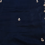 Navy Blue Hand Embroidered Georgette Saree With Floral Sequin Border