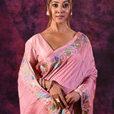 Charming Light Pink With Meenakari Floral Border Chanderi Saree