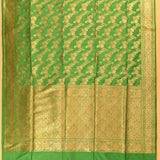 Parrot Green Gold Zari Diagonal Floral Pure Silk Banarasi Saree With Heavy Gold Pallu