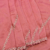 Pink Hand Embroidered Georgette Saree With Pearl Zari Border