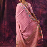 Charming Light Pink With Meenakari Floral Border Chanderi Saree