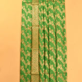 Parrot Green Gold Zari Diagonal Floral Pure Silk Banarasi Saree With Heavy Gold Pallu