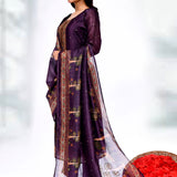 Dark Purple Chiffon Floral Sequin Kurta Set