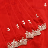 Red Hand Embroidered Georgette Saree With Floral Sequin Border