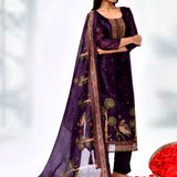 Dark Purple Chiffon Floral Sequin Kurta Set