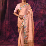 Warm Peach With Meenakari Floral Border Design Chanderi Saree