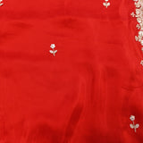 Red Hand Embroidered Georgette Saree With Floral Sequin Border