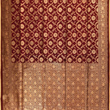 Deep Maroon Gold Zari Floral Jaal Pure Silk Banarasi Saree With Ornate Jaal Pallu