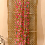 Olive Mustard Ikat-Print Saree With Abstract Floral Motifs And Sequin Border