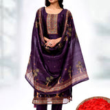 Dark Purple Chiffon Floral Sequin Kurta Set