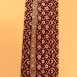Deep Maroon Gold Zari Floral Jaal Pure Silk Banarasi Saree With Ornate Jaal Pallu