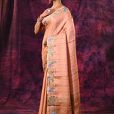 Warm Peach With Meenakari Floral Border Design Chanderi Saree