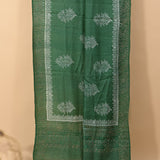 Bottle Green Silk Saree With Silver Block Printed Floral Butti & Copper Sequin Foil Jaal Pallu
