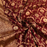 Deep Maroon Gold Zari Floral Jaal Pure Silk Banarasi Saree With Ornate Jaal Pallu