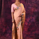 Warm Peach With Meenakari Floral Border Design Chanderi Saree