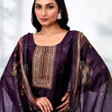 Dark Purple Chiffon Floral Sequin Kurta Set
