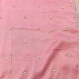 Pink Hand Embroidered Georgette Saree With Scalloped Silver Border