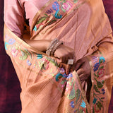 Warm Peach With Meenakari Floral Border Design Chanderi Saree