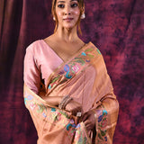 Warm Peach With Meenakari Floral Border Design Chanderi Saree