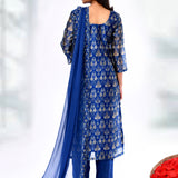 Royal Blue Crepe Silk Printed Kurta Set