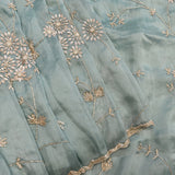 Dusty Blue Hand Embroidered Georgette Saree With Floral Creeper Work