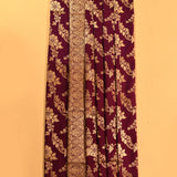 Burgundy Gold Zari Floral Vase All Over Pure Silk Banarasi Saree With Dense Woven Pallu