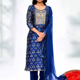 Royal Blue Crepe Silk Printed Kurta Set
