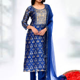 Royal Blue Crepe Silk Printed Kurta Set