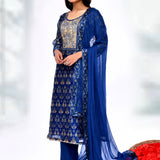 Royal Blue Crepe Silk Printed Kurta Set