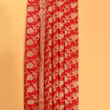 Bright Red Silver Zari Floral All Over Pure Silk Banarasi Saree With Geometric Chevron Pallu