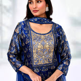 Royal Blue Crepe Silk Printed Kurta Set