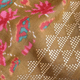 Olive Mustard Ikat-Print Saree With Abstract Floral Motifs And Sequin Border